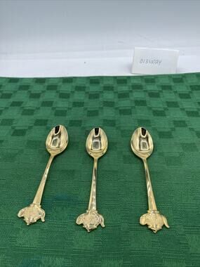3-Vintage Gold-plated Stainless JAPAN HIC Spoons with Teapot and TeaCup Handles